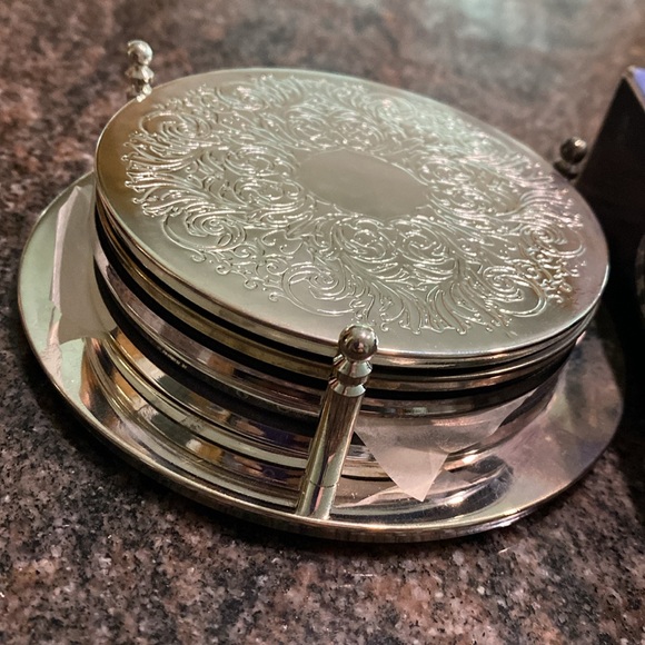 VINTAGE Silverplated Coaster Set- Silver Ribbon - Picture 2 of 3